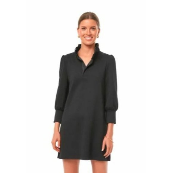 Tuckernuck Dresses & Skirts - Pomander Place Tuckernuck Black Charlotte Terry Shirt Dress Ruffle Collar sz S
